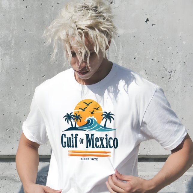 Camiseta Golfo do México desde 1672 (Gulf of Mexico Since 1672 Tropical White T-Shirt )