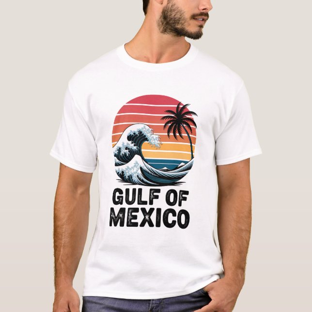 Camiseta Golfo do México - Design de Onda Retrosolar (Frente)