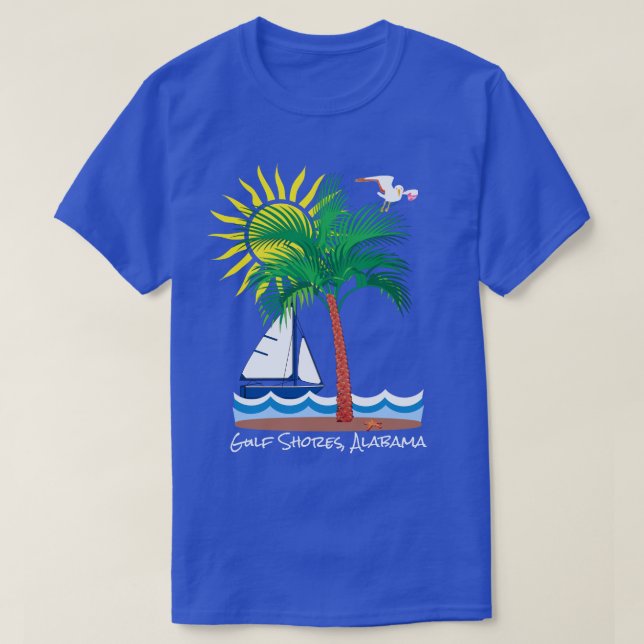 Camiseta Golfo do Sul Alabama - veleiro e diversão do sol (Frente do Design)