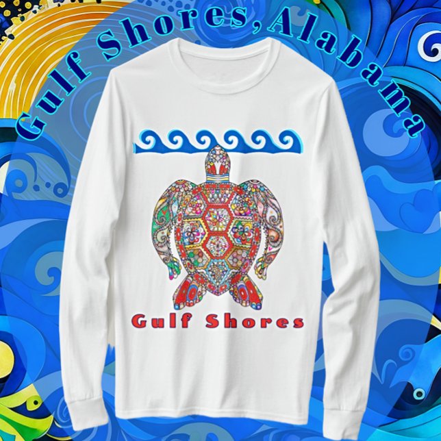 Camiseta Golfo Pérsico Alabama - Tartaruga do Mar Mosaico C (Celebrate Gulf Shores, Alabama with this handsome travel souvenir which is available in other styles)