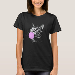 Camiseta Goma De Bolha De Mascar Com Cara De Gato, Preto Bo