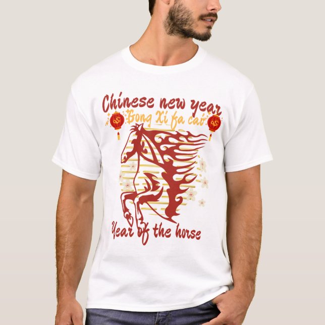 Camiseta Gong Xi fa Cai year of the horse chinese newyear  (Frente)