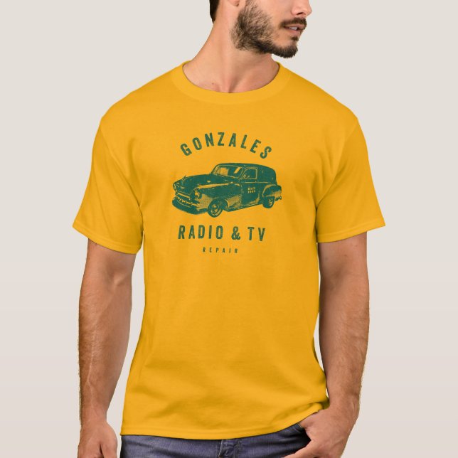 Camiseta Gonzales Radio & TV Repair Dourado T-Shirt (Frente)