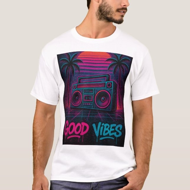 Camiseta Good Vibes Neon Synthwave Graffiti Mural (Frente)