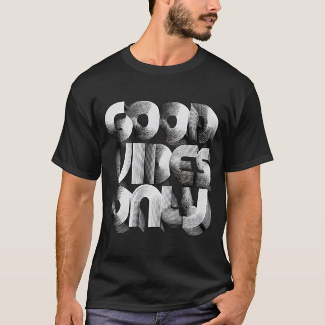 Camiseta Good Vibes Only – Retro 3D Line Typography (Frente)