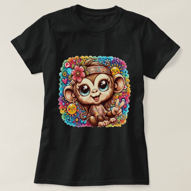 Camiseta Good Vibes Peace Monkey Women's Tee (Frente do Design)
