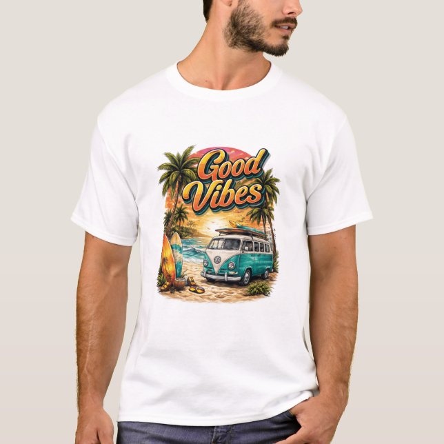 Camiseta Good Vibes Retro Beach Van T-Shirt | Summer Surf  (Frente)