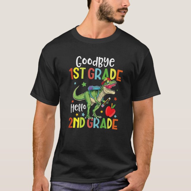 Camiseta Goodbye 1st Grade Hello 2nd Grade Dinosaur Last Da (Frente)