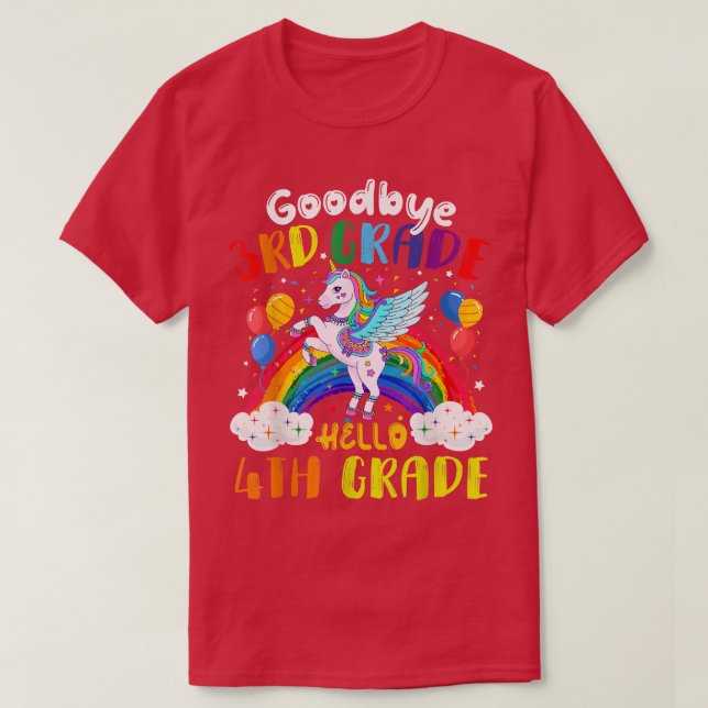 Camiseta Goodbye 3rd Grade Hello 4th Grade Unicorn Teacher  (Frente do Design)