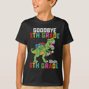 Camiseta Goodbye 5 Grade Hello 6 Grau T Rex Dinossauro
