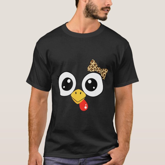 Camiseta Googly-eyed Turkey With Leopard Bow, Funny Cartoon (Frente)
