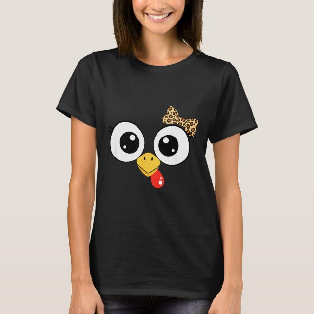 Camiseta Googly-eyed Turkey With Leopard Bow, Funny Cartoon (Frente)