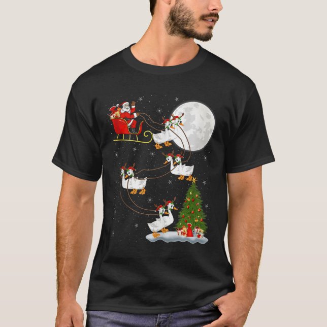 Camiseta Goose Santa Sleigh Flying Funny Magical Christmas  (Frente)