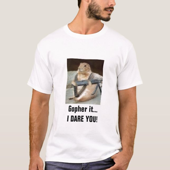 Camiseta Gopher do rambo, Gopher ele… EU OUSO-O! (Frente)