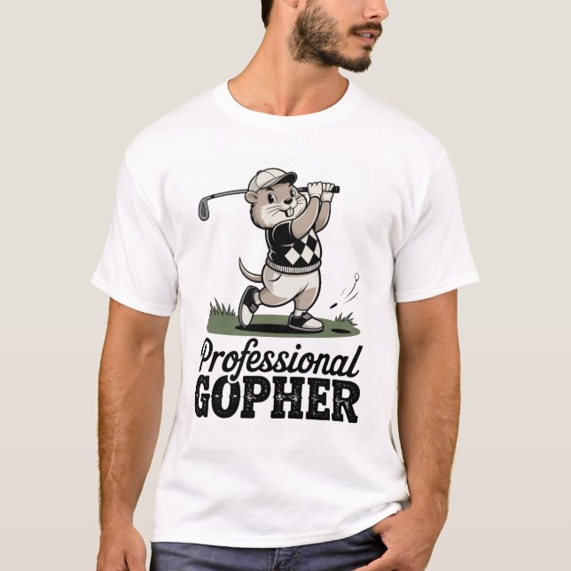 Camiseta Gopher Profissional - Ilustração de Golfe Retroati (Frente)