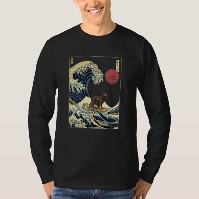 Camiseta Gordon Setter Japanese Kanagawa Wave  Surf Dog (Frente)