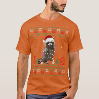 Camiseta Gorducho Natal mapache Chapéu de Papai Noel Luzes 