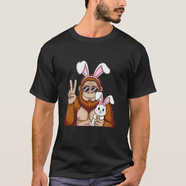 Camiseta Gorila Com Orelhas de Coelho Sinal de Paz Engraçad (Frente)
