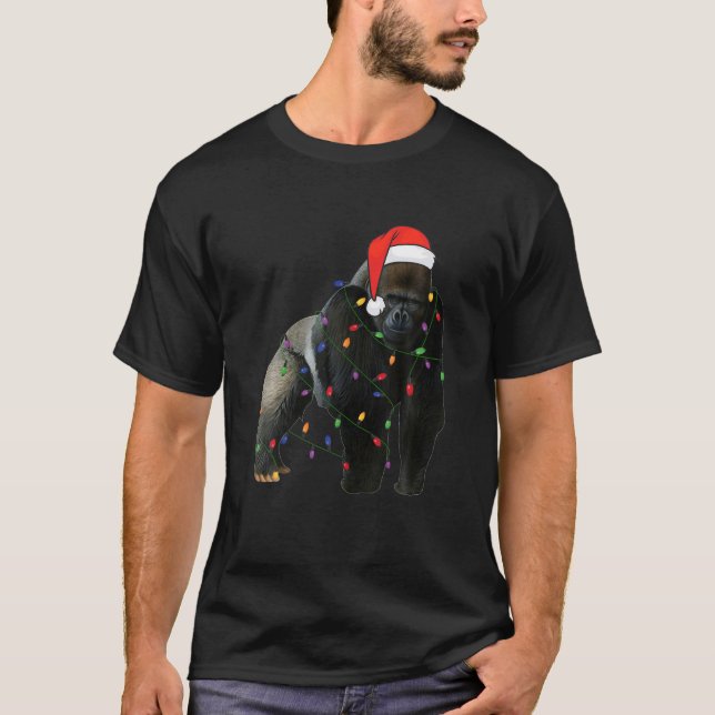 Camiseta Gorila com Papais noeis de Natal Lights T Family (Frente)