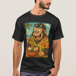 Camiseta Gorila Comendo Macarrão Ramen Óculos de Sol Japonê
