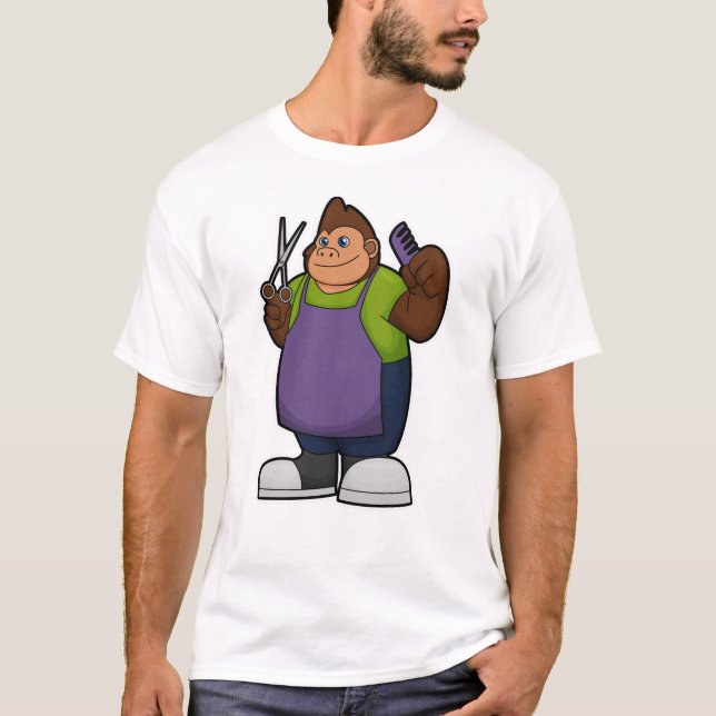 Camiseta Gorila como cabeceira com tesoura e pente (Frente)