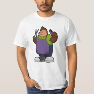 Camiseta Gorila como cabeceira com tesoura e pente