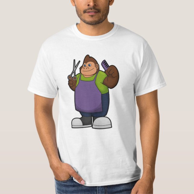 Camiseta Gorila como cabeceira com tesoura e pente (Frente)