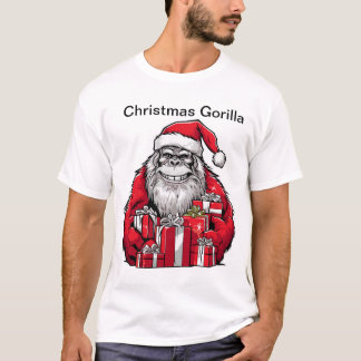 Camiseta Gorila de Natal Vestindo Papai Noel.
