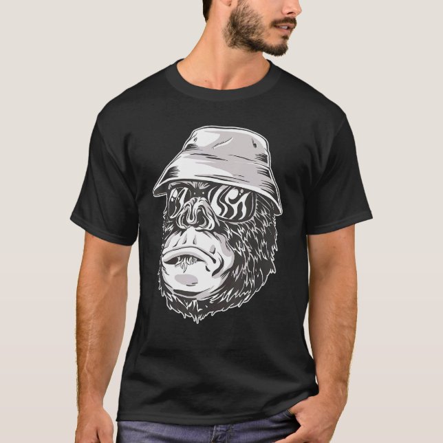 Camiseta Gorila Macaco Pescador Macaco Gorila Crianças (Frente)