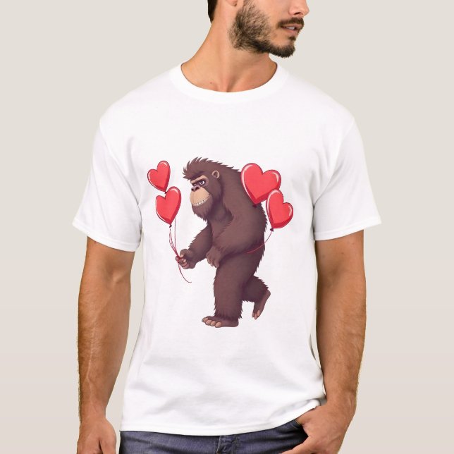 Camiseta Gorila Romântico com Balões de Coração (Frente)