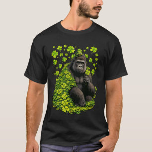 Camiseta Gorila Sortudo com Trevos de Shamrocks Dia de São