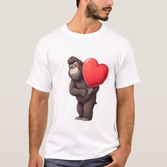 Camiseta Gorila Tímido com Balão de Coração (Frente)