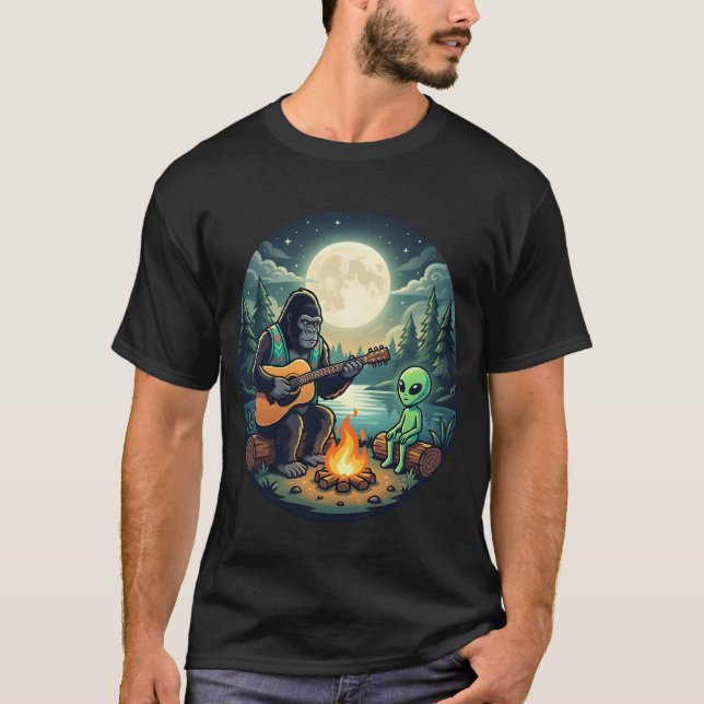 Camiseta Gorila Tocando Guitarra com Alien (Frente)