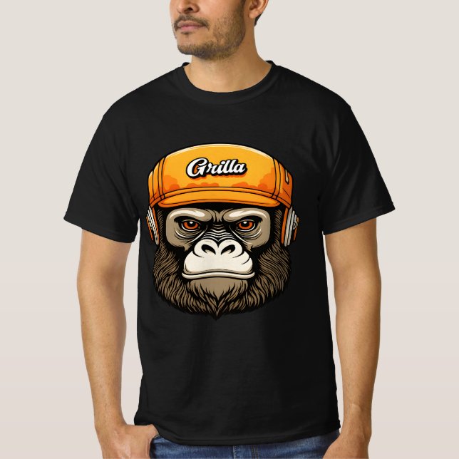 Camiseta Gorila usando fones de ouvido divertido (Frente)