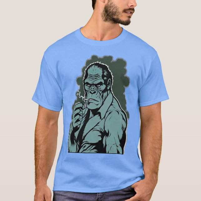 Camiseta gorila vestindo terno, gravata e charuto fumante (Frente)