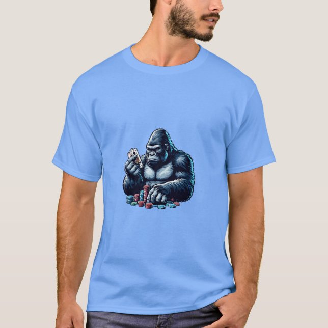 Camiseta gorilla ape jogando cartas jogando pôquer casino (Frente)