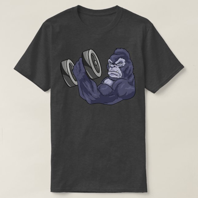 Camiseta Gorilla As Bodybuilder Com Barbell (Frente do Design)