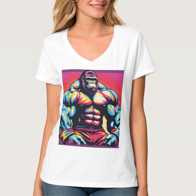 Camiseta Gorilla Bodybuilder Lifter Pop (Frente)