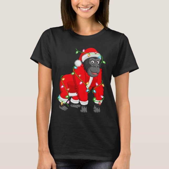 Camiseta Gorilla Christmas Lights Santa Costume Cute Animal (Frente)