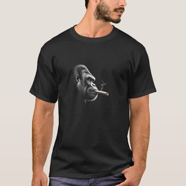 Camiseta Gorilla Face Smoking a Cigar, Funny Zoo Ape Boss (Frente)