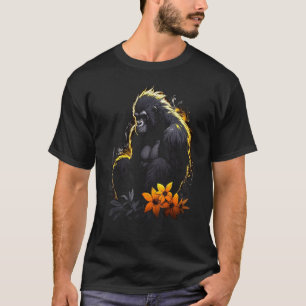 Camiseta Gorilla Flowers Trabalho de arte Animal Macaco Zoo