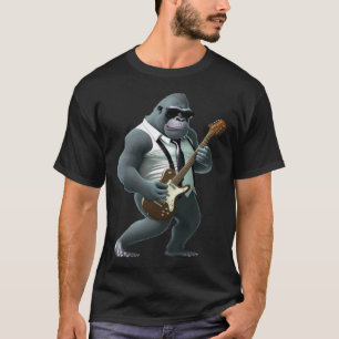 Camiseta Gorilla Jogando Violão Elétrico Macaco Gu