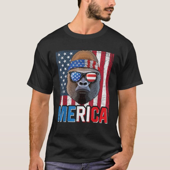 Camiseta Gorilla Merica 4th of July American Gorilla Ape Pa (Frente)
