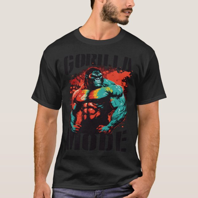 Camiseta Gorilla Mode Gym Workout Beast Muscles Motivation  (Frente)