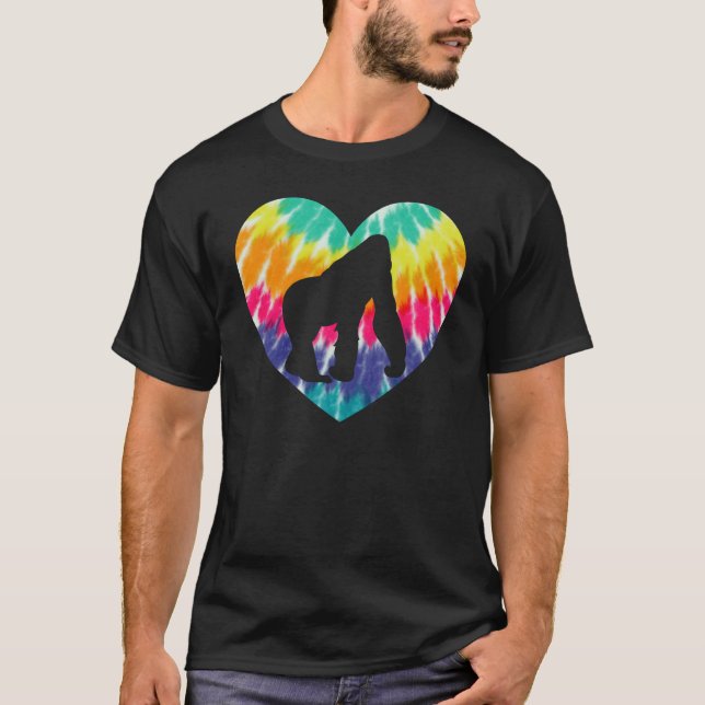 Camiseta Gorilla Monkey Heart With Tie dye Print For Monkey (Frente)