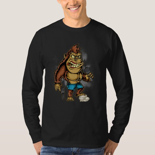 Camiseta Gorilla Singing Awesome Gorilla With Gun Mic Cigar (Frente)
