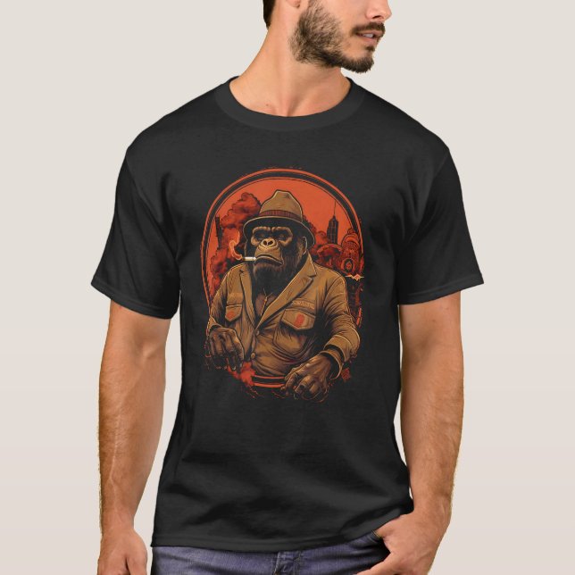 Camiseta Gorilla Smoking Cigar Gangster Mafia Monkey Ape Ar (Frente)