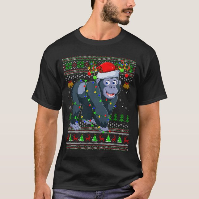 Camiseta Gorilla Ugly Christmas Sweaters Holiday Santa Cute (Frente)