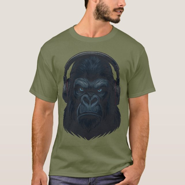 Camiseta Gorilla with Headphones — Fierce Music Lover  (Frente)