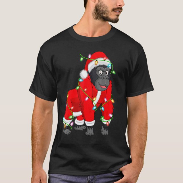 Camiseta Gorilla Xmas Lighting Papais noeis Gorilla Christm (Frente)